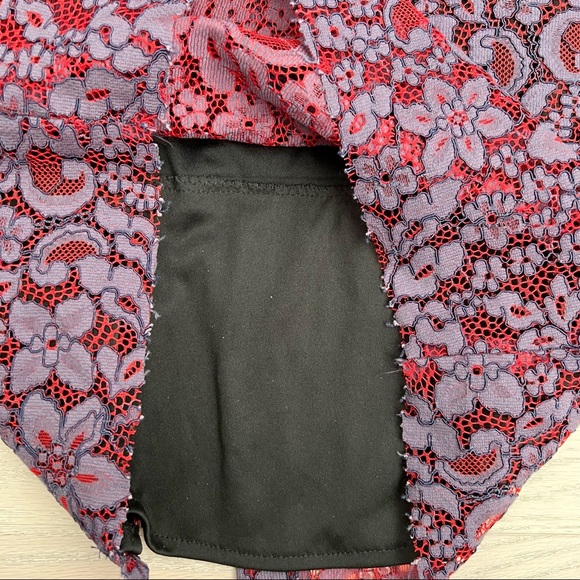 zara • red purple mauve two tone floral lace side zip midi work skirt • m - Picture 12 of 14